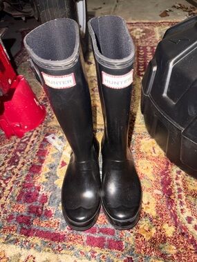 Hunter Black Gloss Knee-High Rain Boots